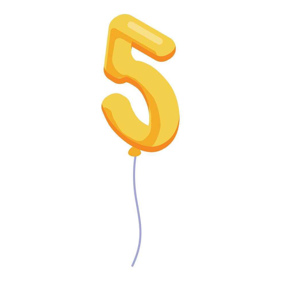 Golden number five balloon floating with ribbon vector
