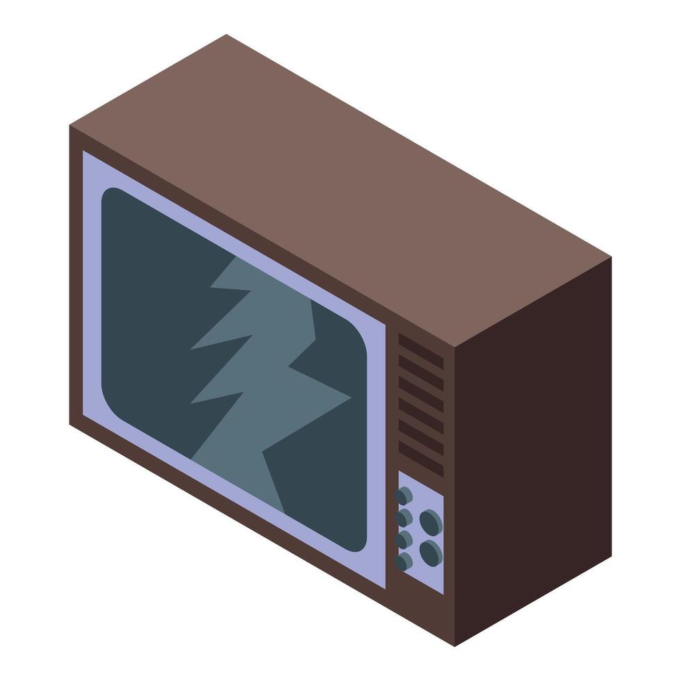 Broken old television showing static noise displaying cracks on screen vector