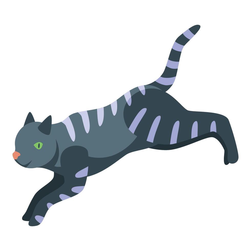 Playful gray cat jumping and running with purple stripes vector