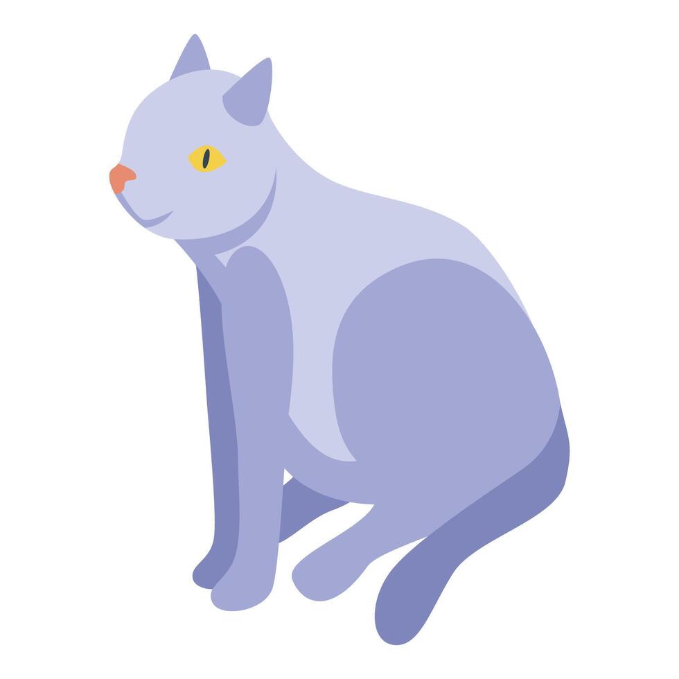 Cute purple cat sitting, isometric pet illustration vector