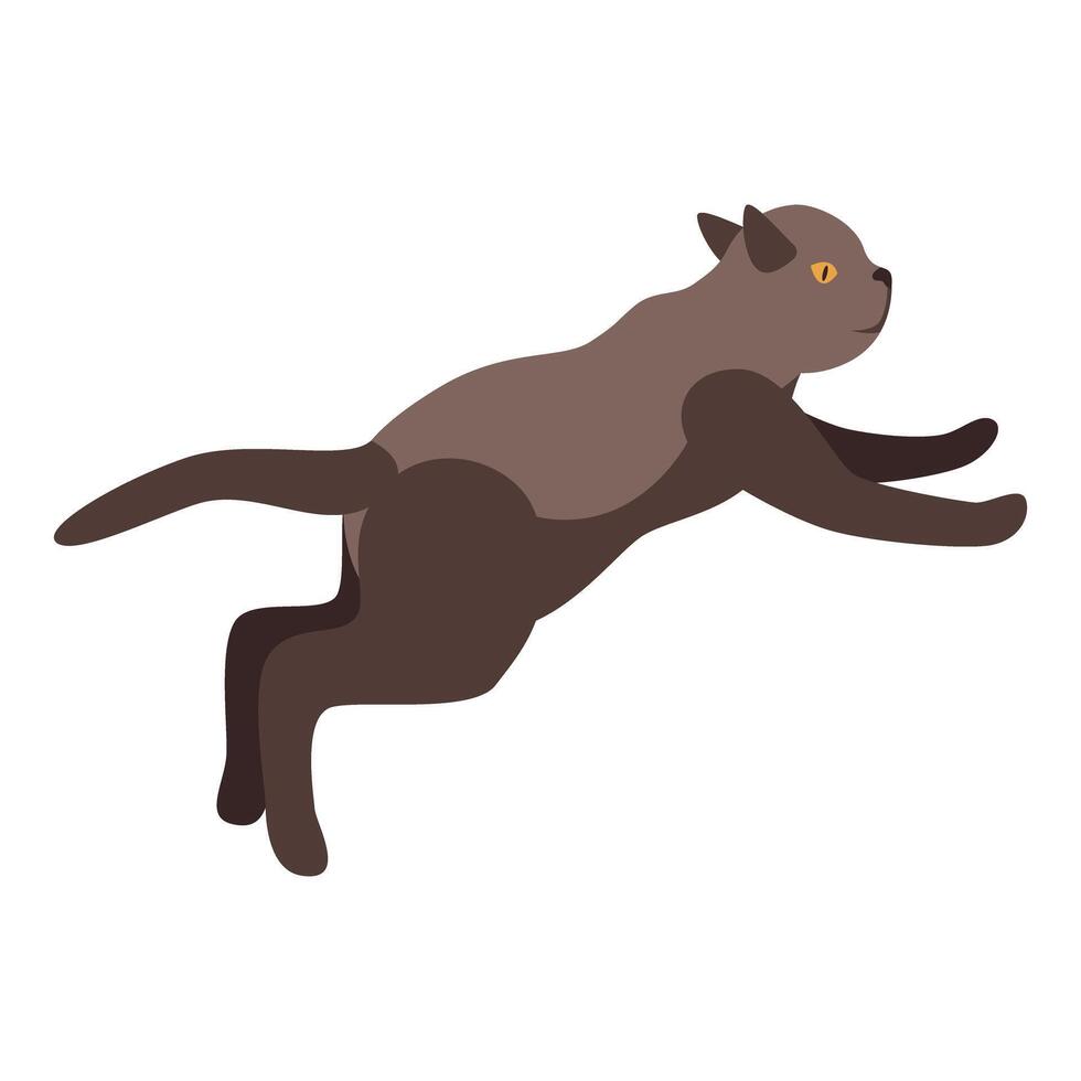 Brown cat jumping and playing, minimalist illustration vector