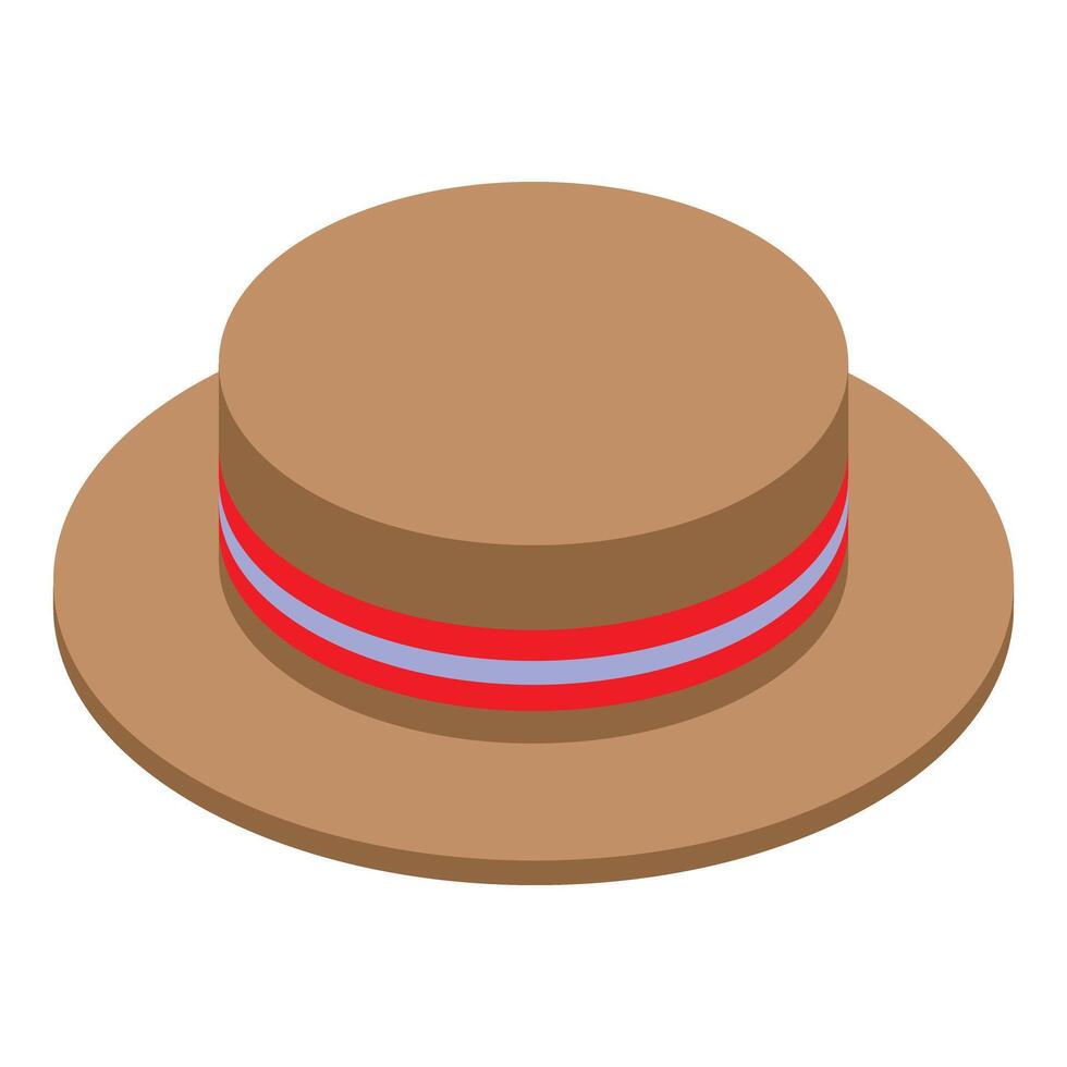 Brown boater hat with red and violet ribbon showing elegance and style vector