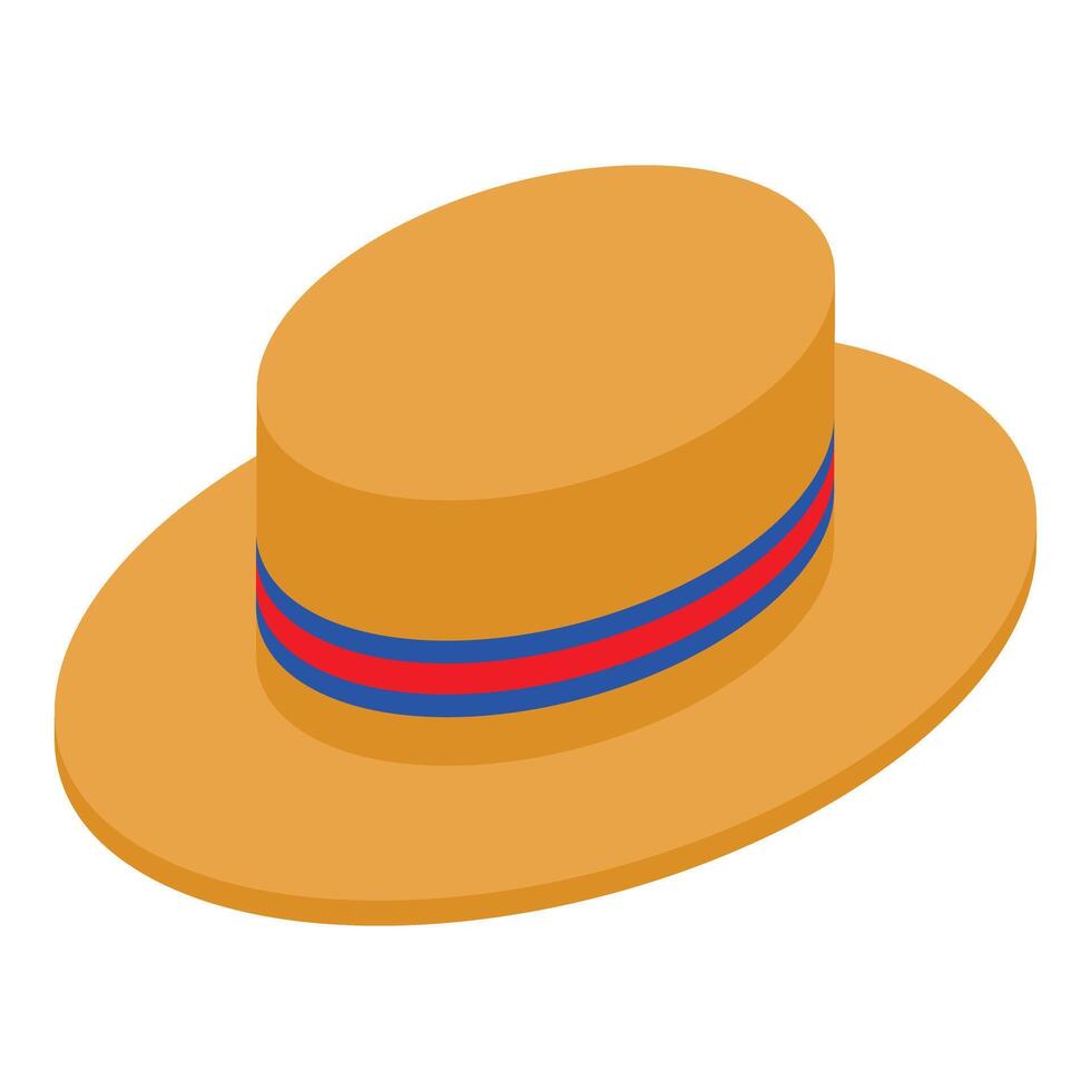 Yellow straw boater hat with red and blue ribbon showing summer style vector