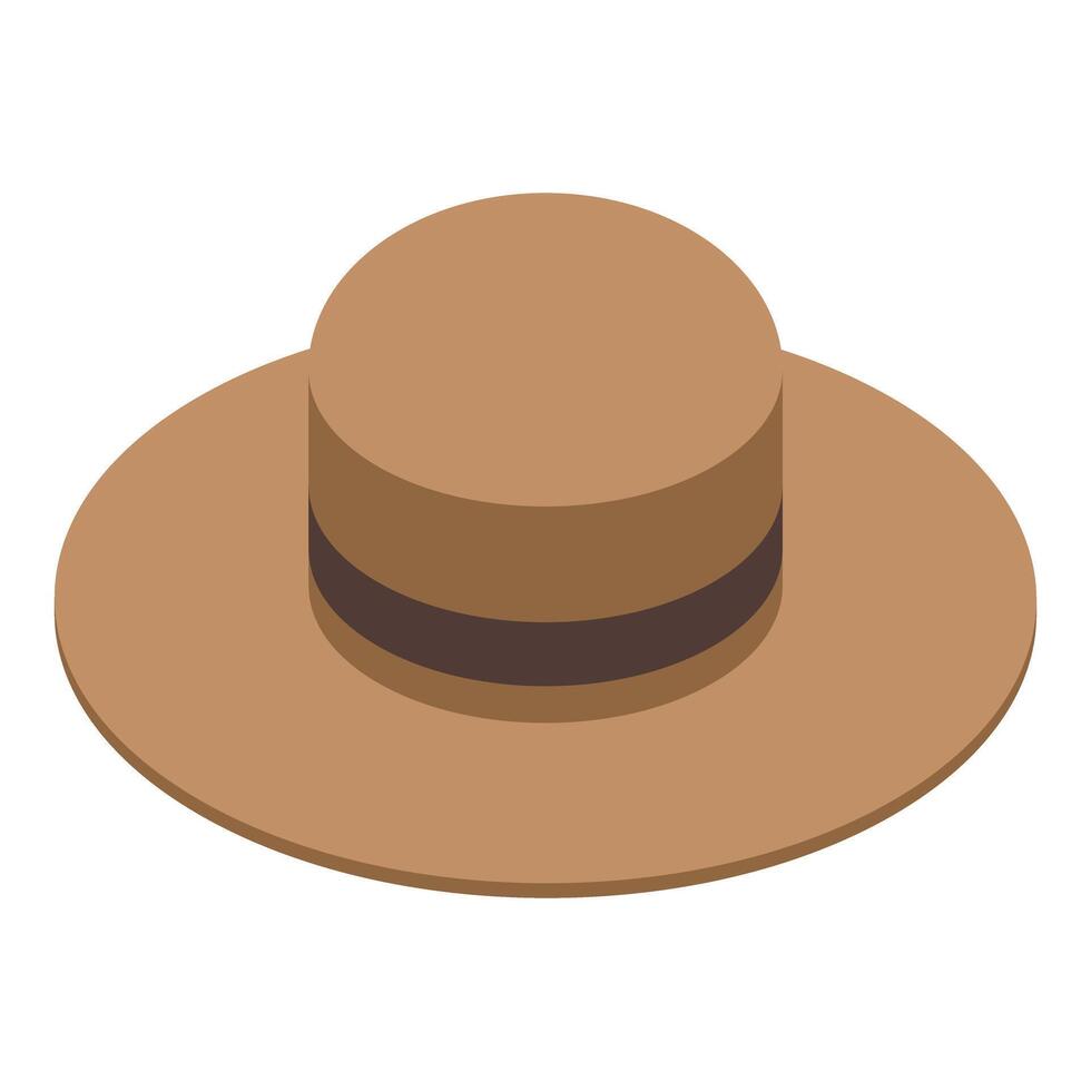 Brown elegant hat with dark ribbon isometric view vector