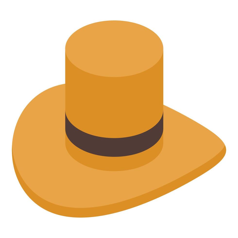 Yellow australian bush hat with brown ribbon, isometric view vector