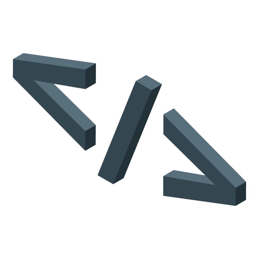 Programming brackets and slash symbol creating isometric shapes vector