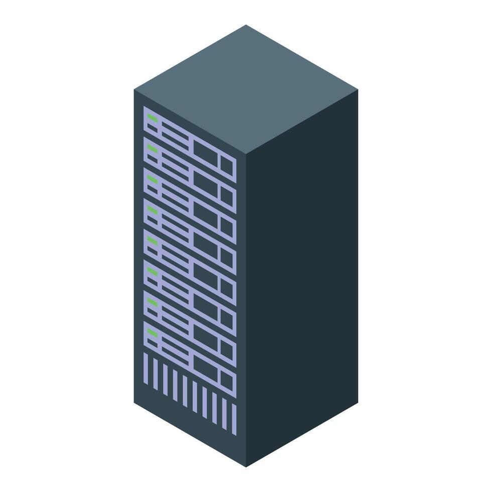 Modern server rack storing and processing data in isometric view vector