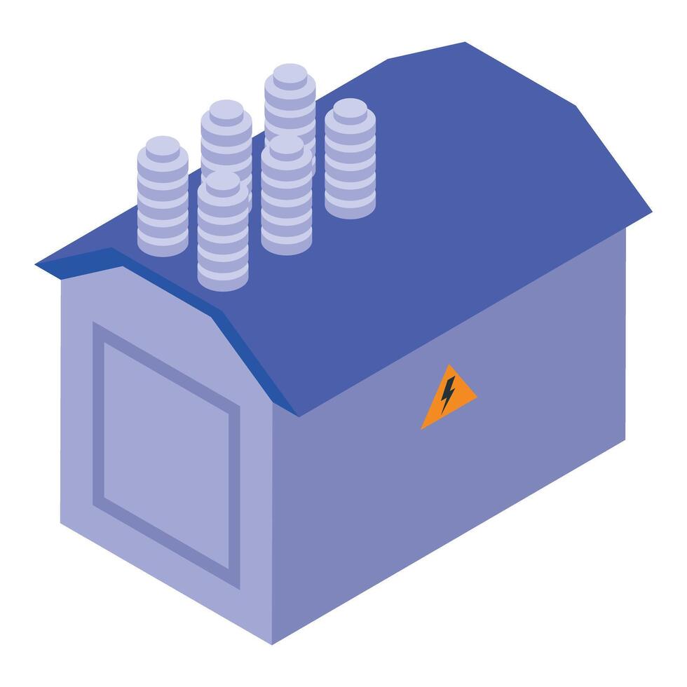 Electric transformer station providing power supply, isometric view vector