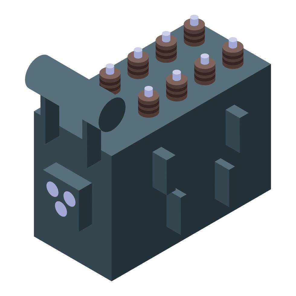 Power transformer distributing electricity, isometric view of electrical grid equipment vector