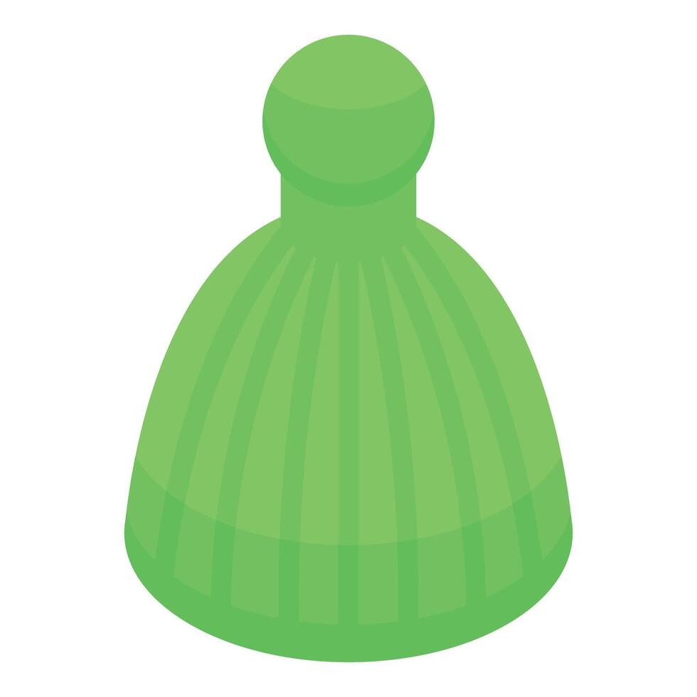 Green winter knitted hat with pompom keeping warm in cold weather vector
