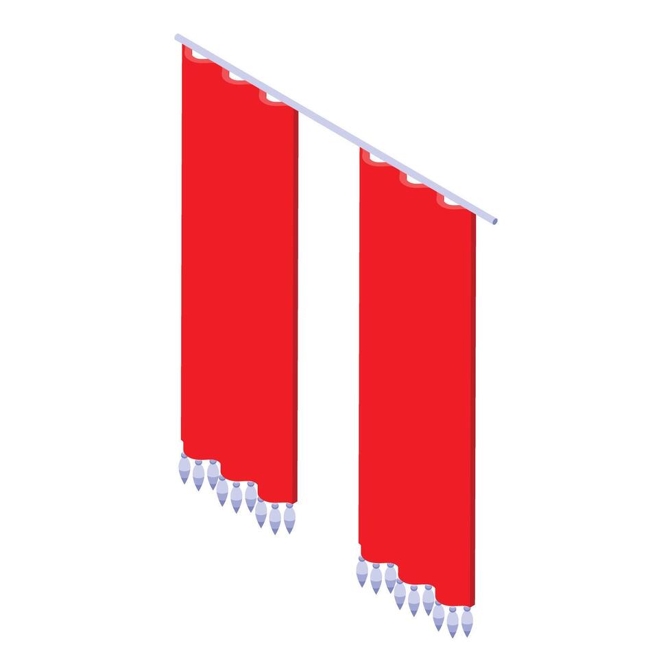 Two red flags hanging on a diagonal pole with decorative tassels vector
