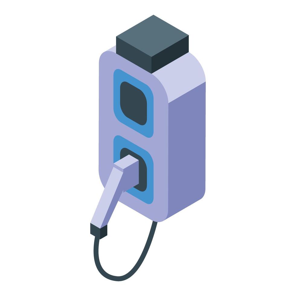 Electric vehicle charger supplying power to car, isometric view vector