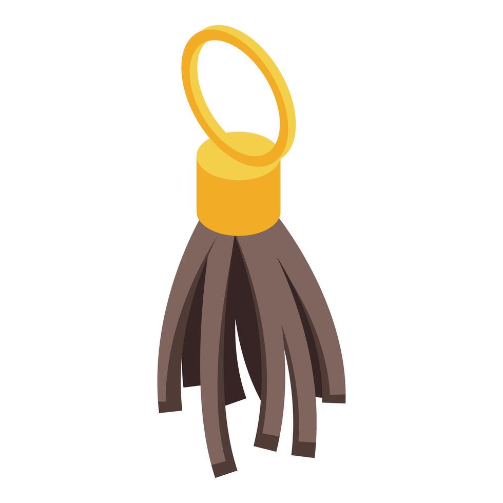 Brown leather tassel with gold ring keychain hanging isometric view vector