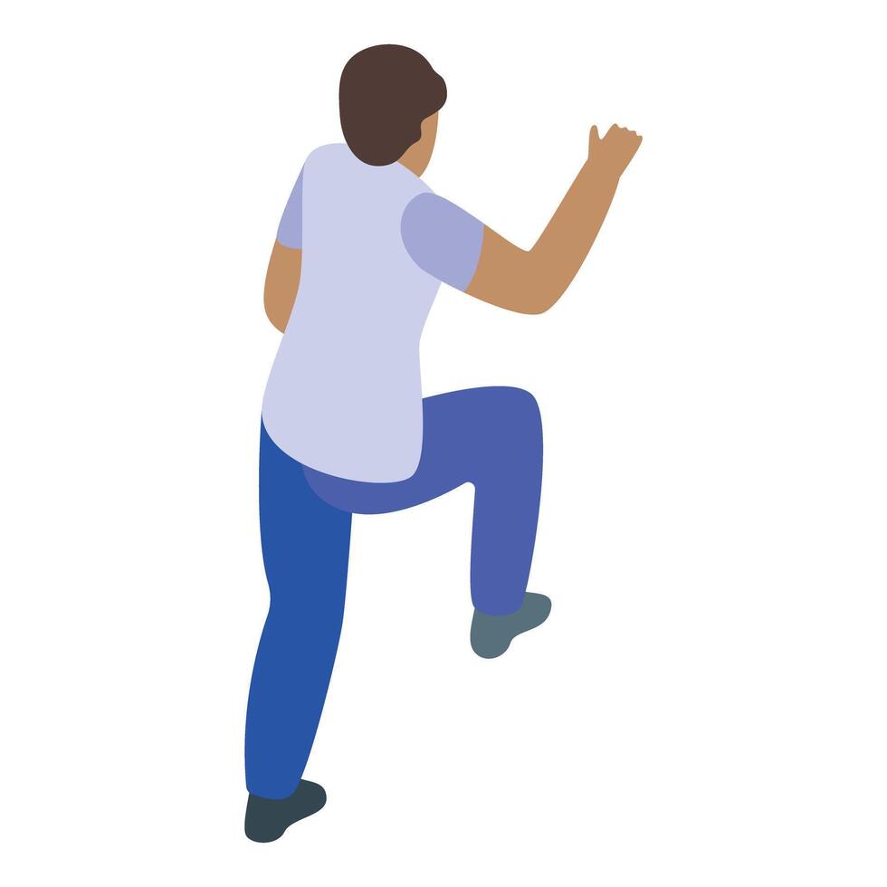 Nurse climbing up invisible stairs in hospital uniform vector