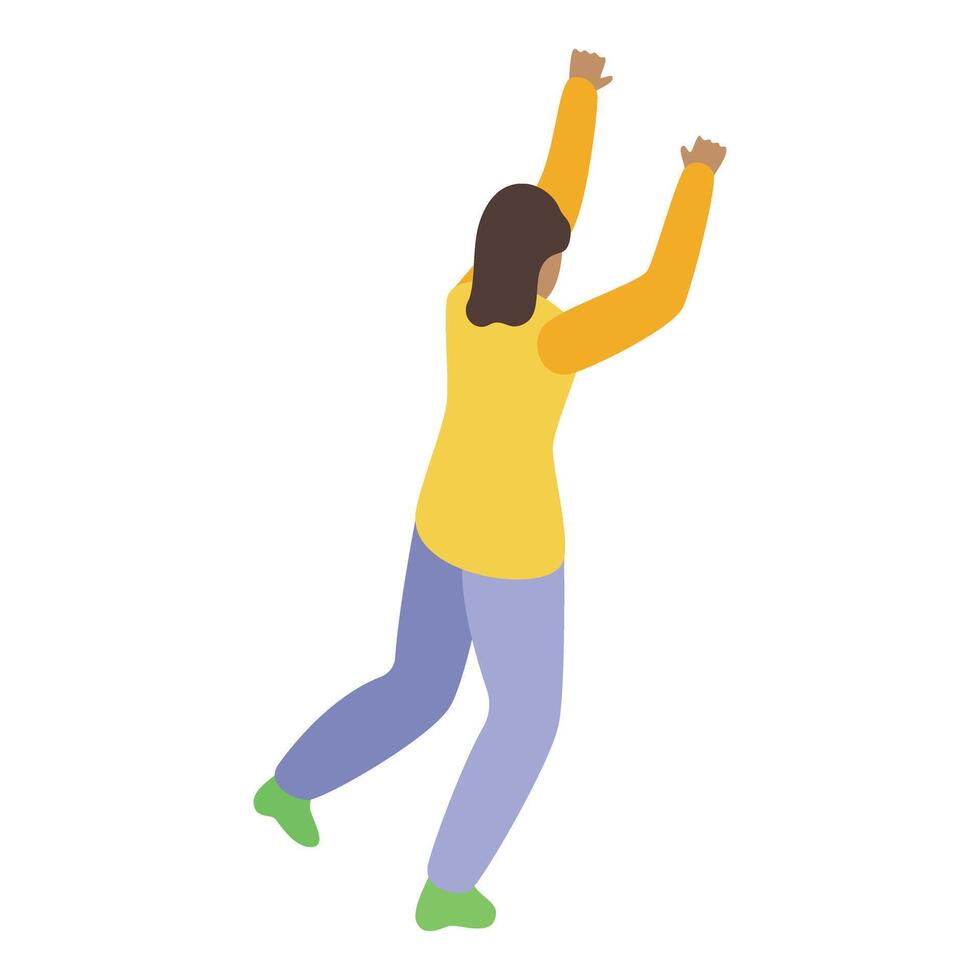 Girl climbing wall reaching for next hold isometric icon vector
