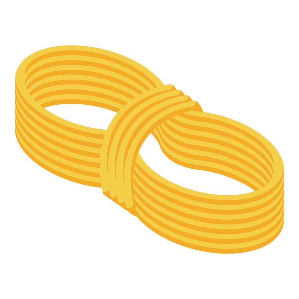 Long yellow spaghetti forming an infinity symbol on white background vector