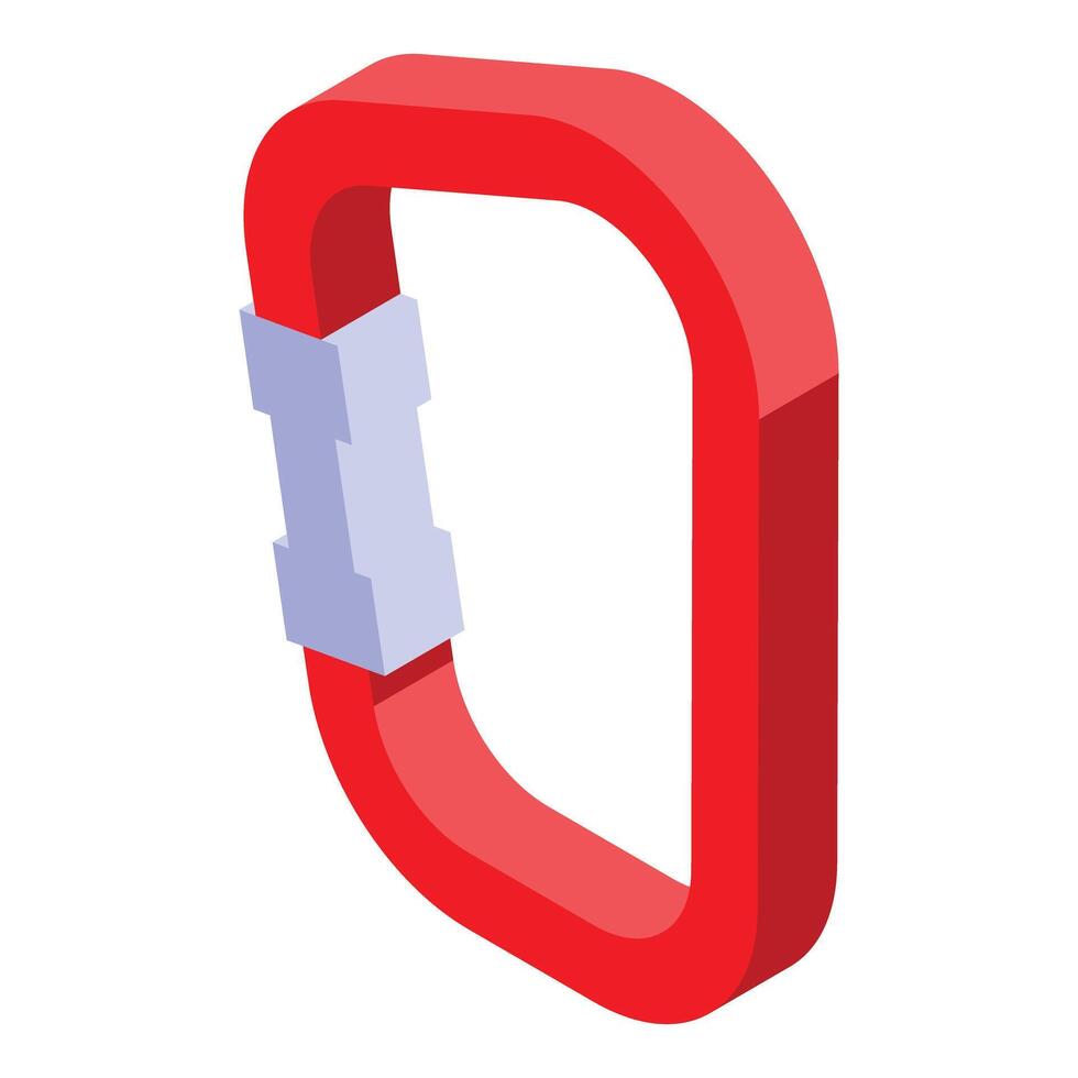 Red carabiner locking for safety during climbing activities vector