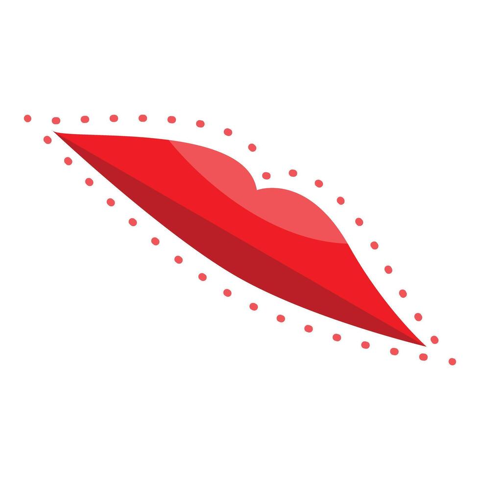 Red lips showing kissing gesture with dotted line frame vector