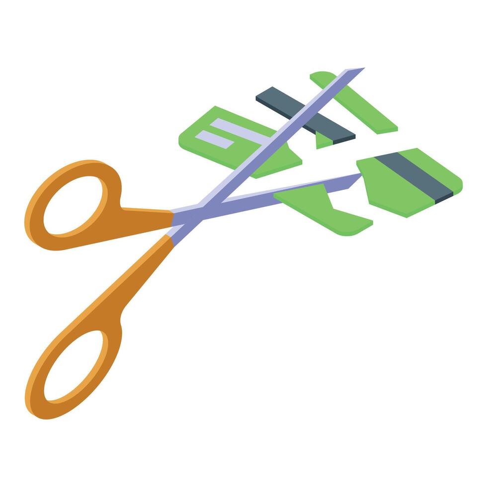 Scissors cutting credit card, bankruptcy and debt management vector