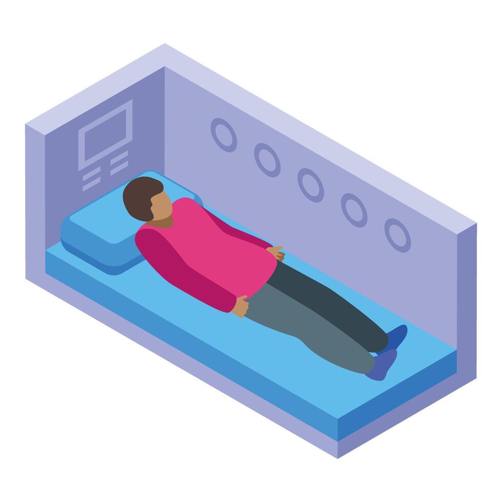 Patient resting in hyperbaric oxygen therapy chamber undergoing treatment vector