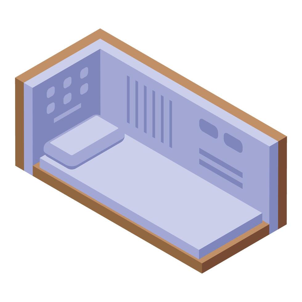 Modern capsule hotel room providing comfortable sleeping space vector