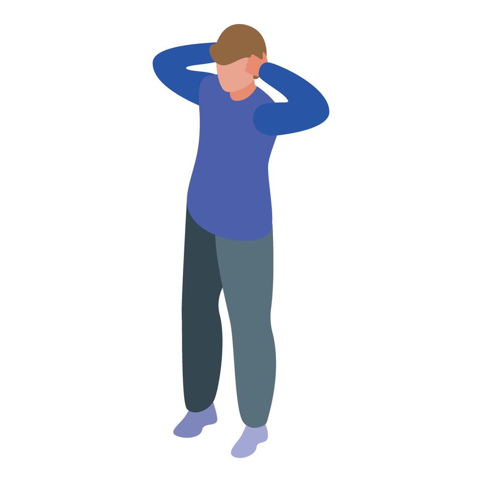 Stressed teenager covering ears with hands from loud noise vector