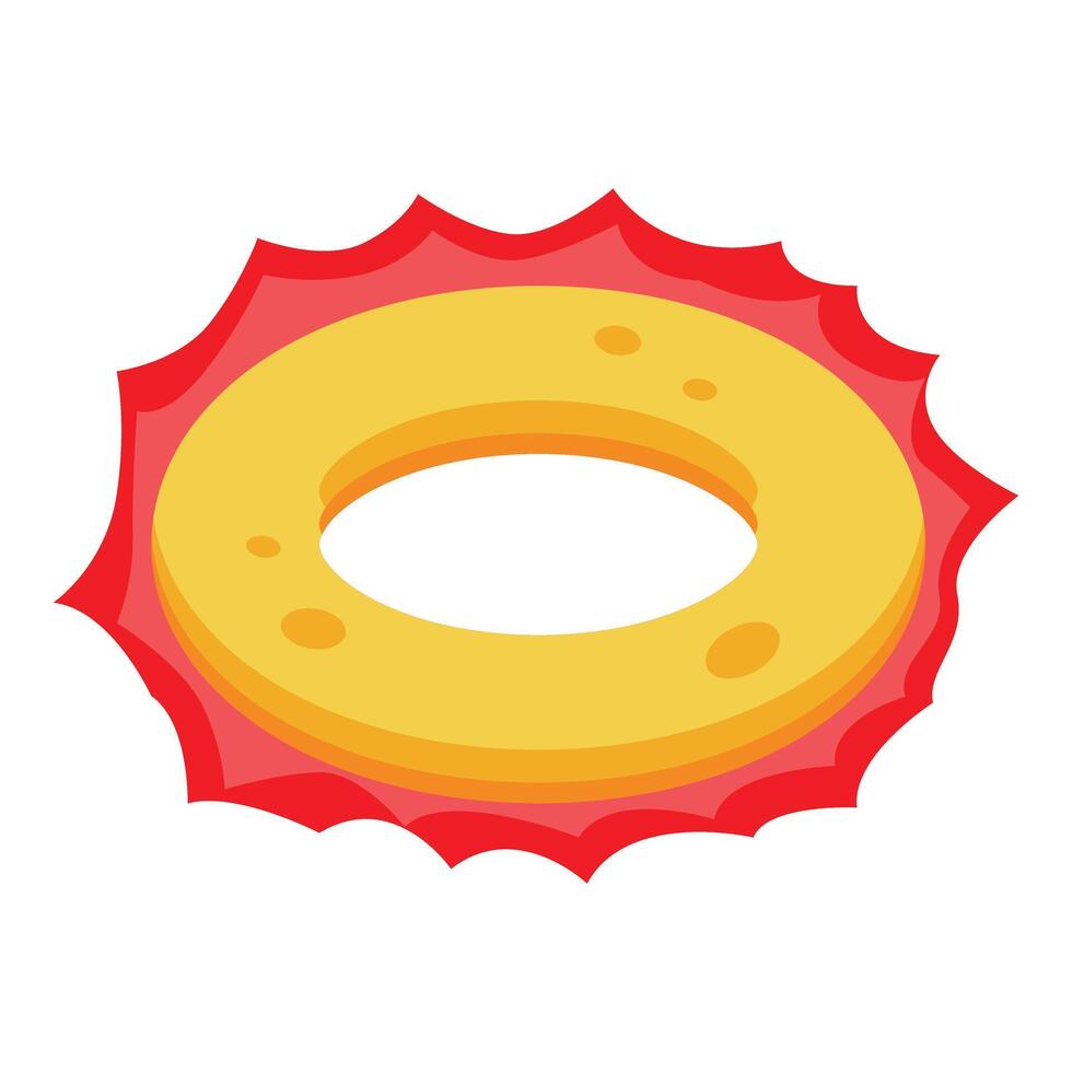 Big yellow donut with red spiky frame representing power up vector