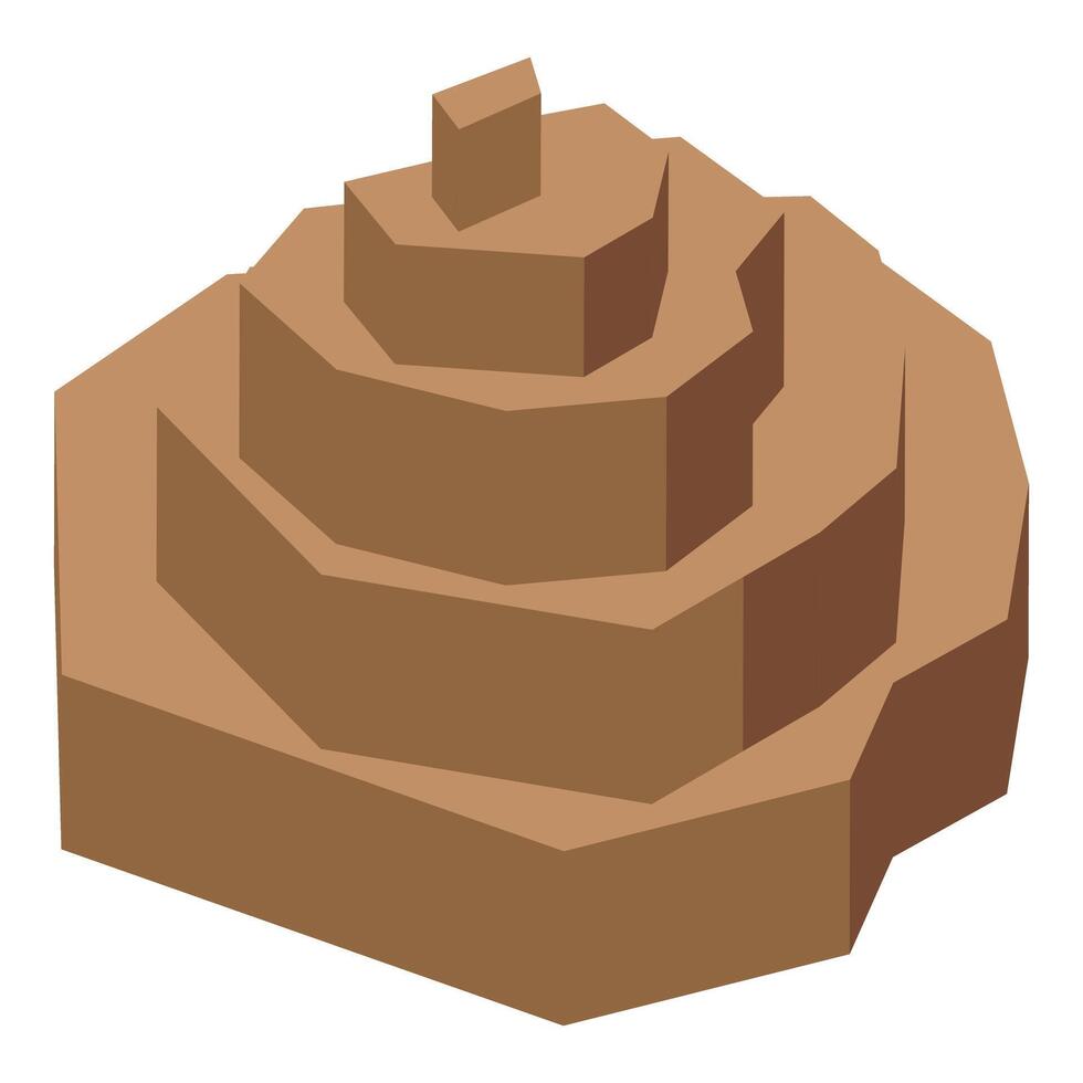 Spiral ziggurat emerging from desert sands, isometric icon of ancient architecture vector