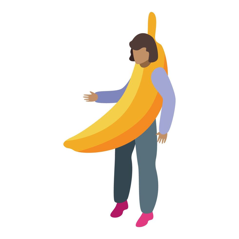 Promoter wearing big banana costume presenting something vector