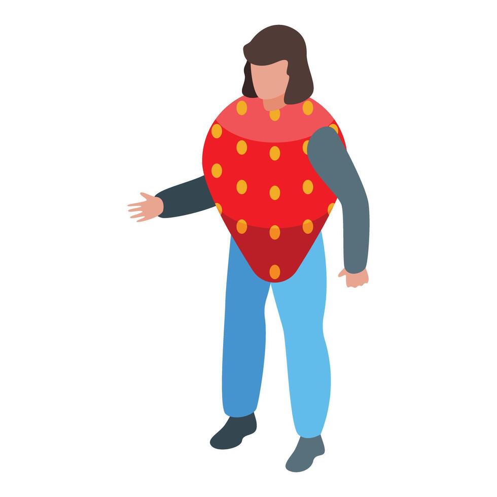 Promoter wearing a strawberry costume presenting something during an advertising campaign vector
