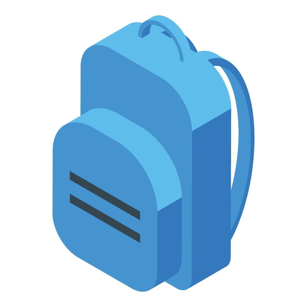 Blue backpack isometric projection representing education and travel vector