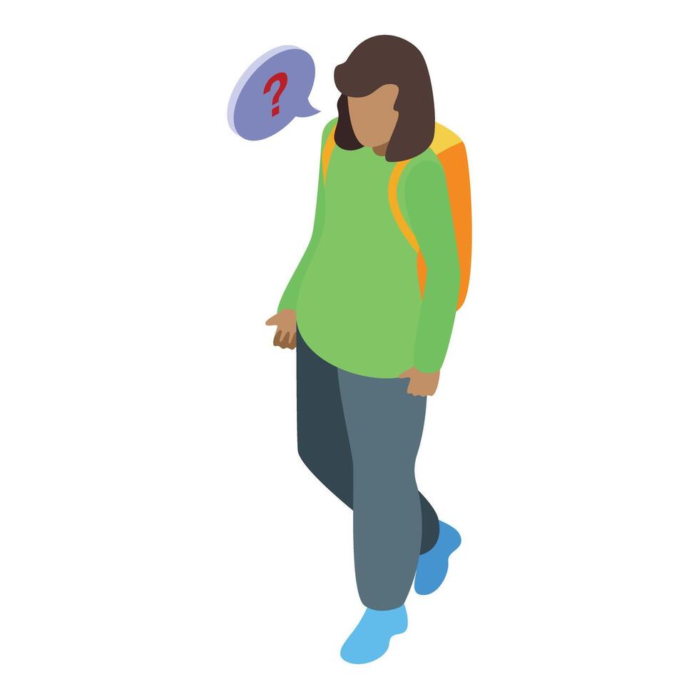 Puzzled student walking with backpack and question mark vector