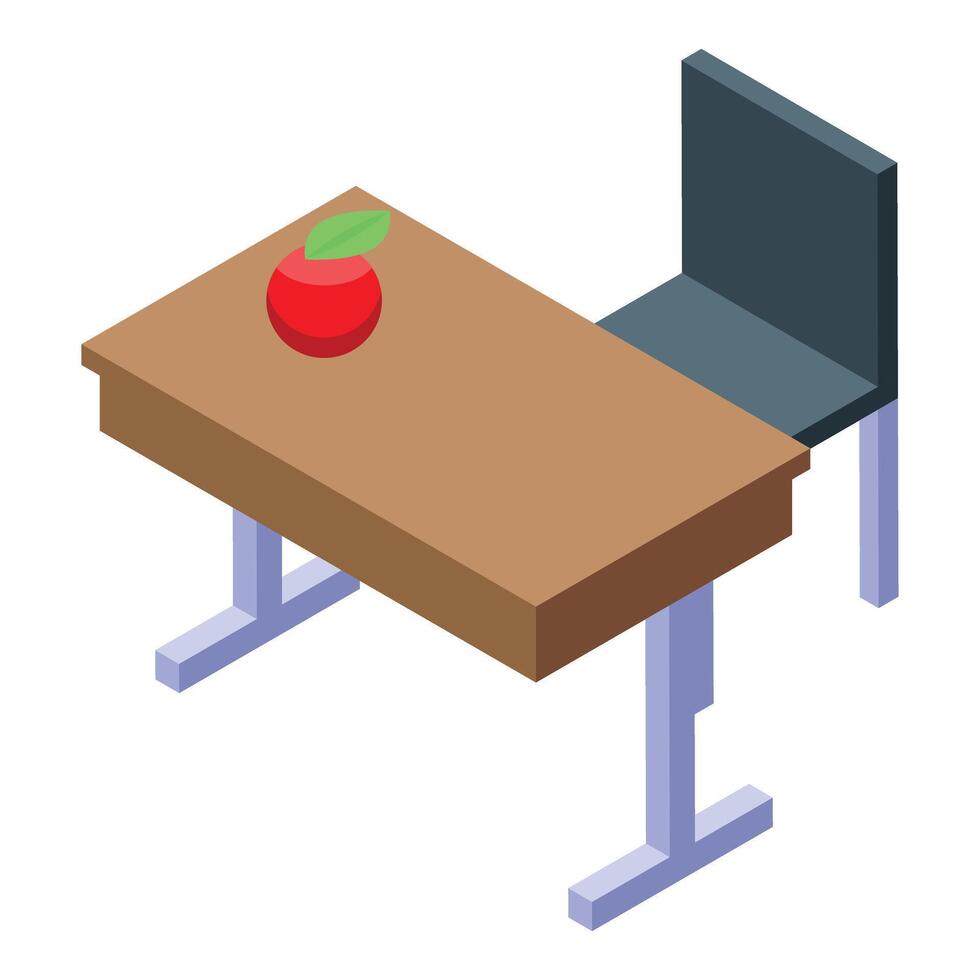 School desk with red apple representing learning and education vector