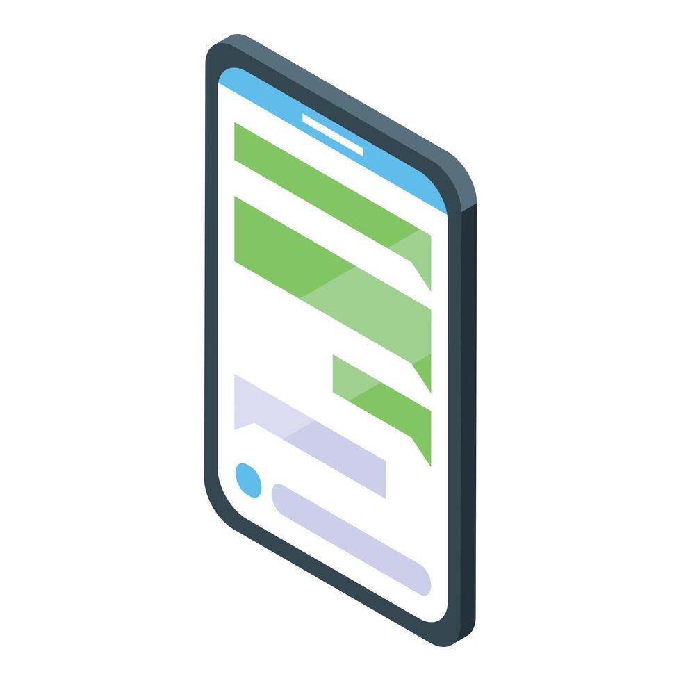 Smartphone showing chat conversation with isometric view vector