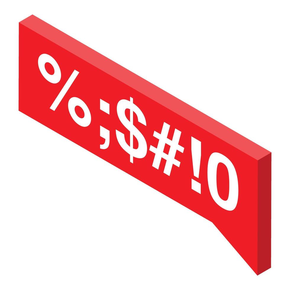 Red speech bubble showing alphanumeric characters representing censored vulgarity vector