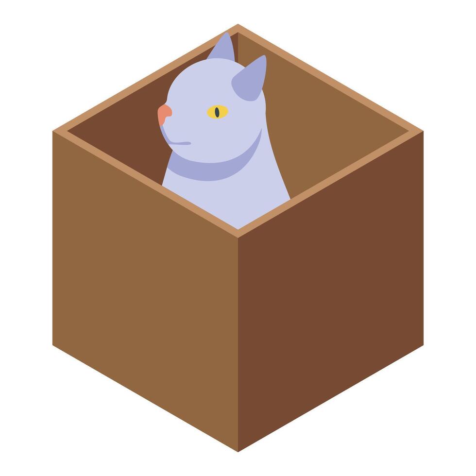 White cat relaxing in cardboard box, isometric view vector