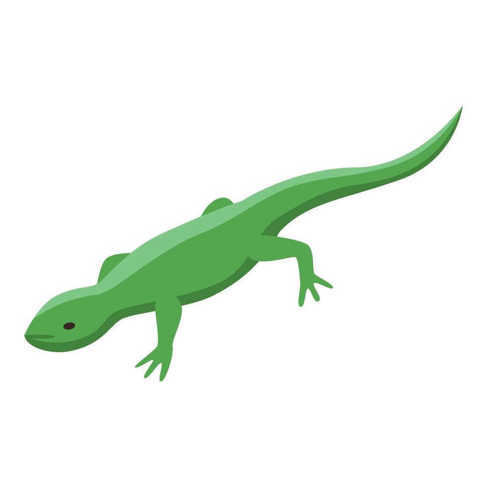 Green lizard crawling, isometric reptile illustration vector