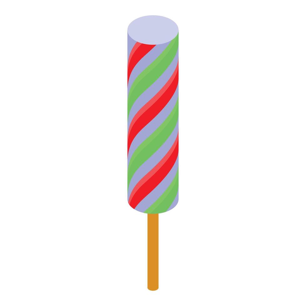 Colorful striped candy on stick isometric icon representing sweet treat vector