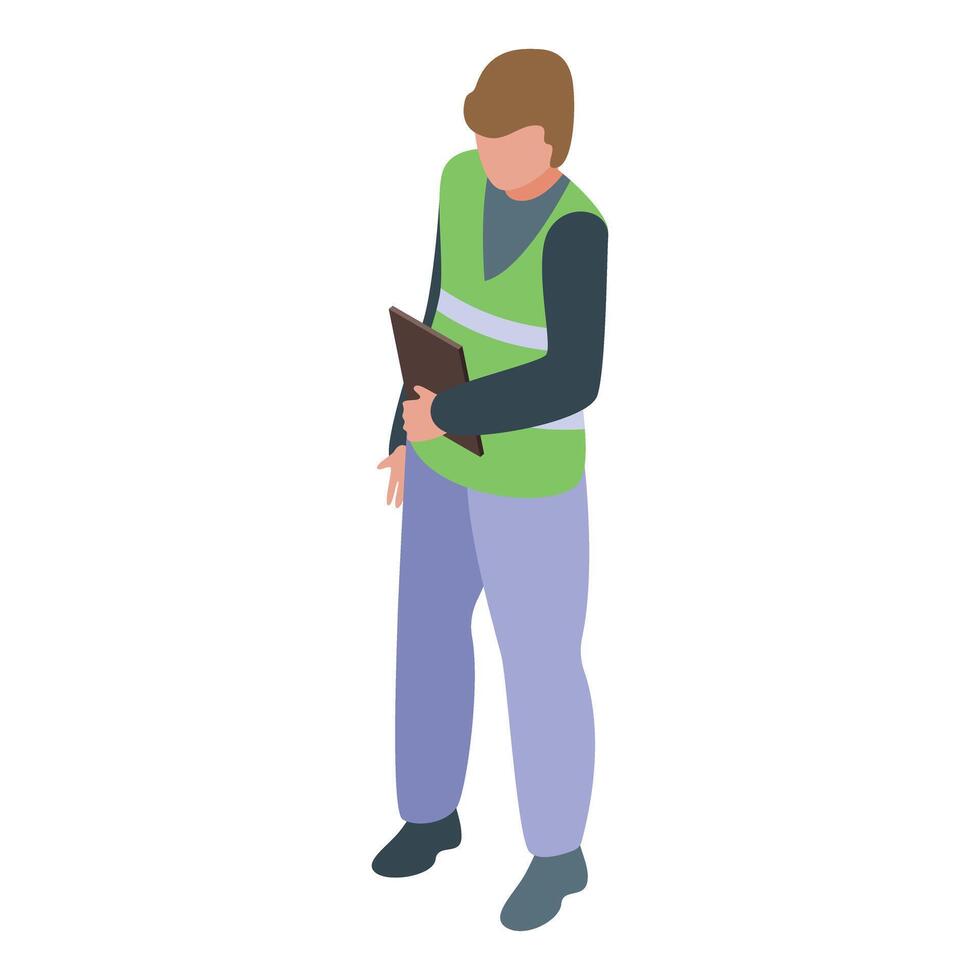Road worker holding clipboard and wearing safety vest vector