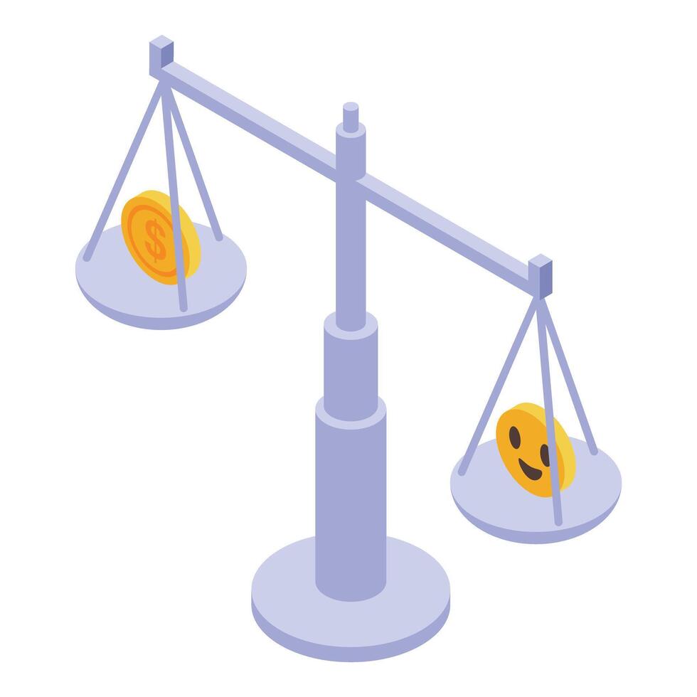 Work life balance comparing happiness and money on a scale vector