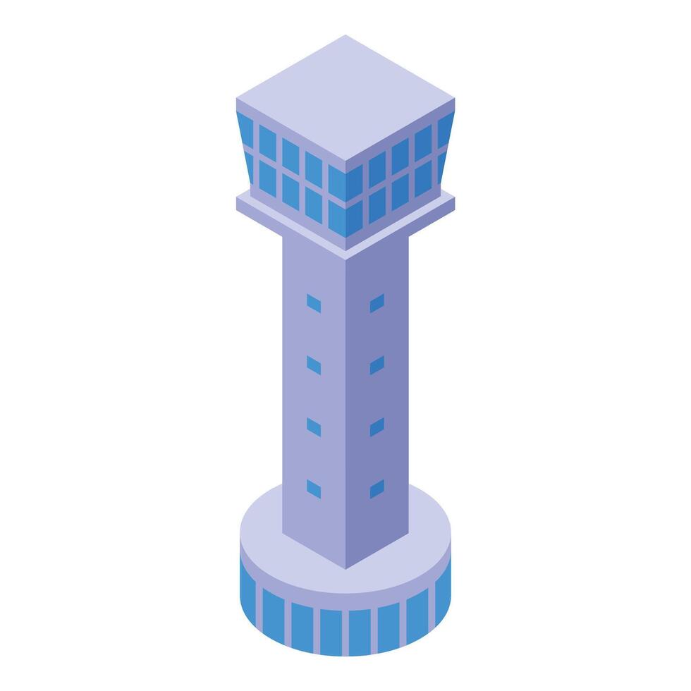 Airport control tower managing air traffic flow, isometric view vector