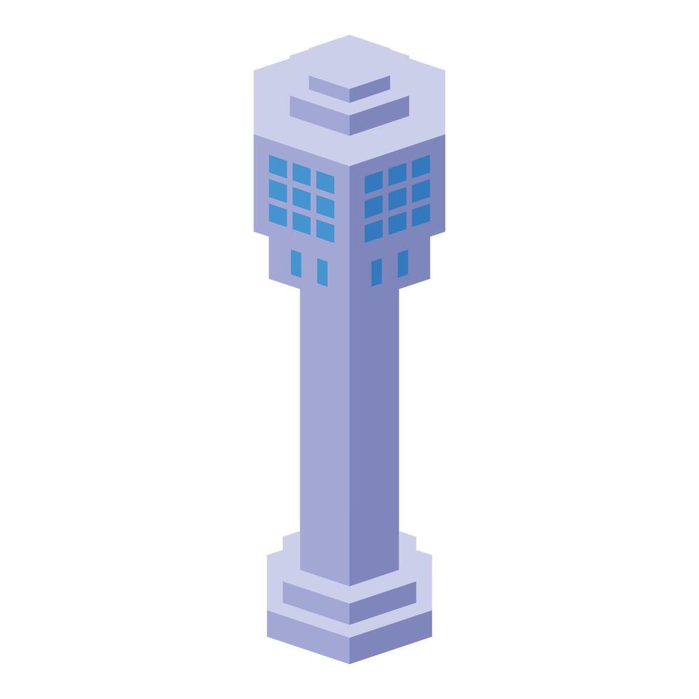 Isometric airport control tower managing air traffic vector