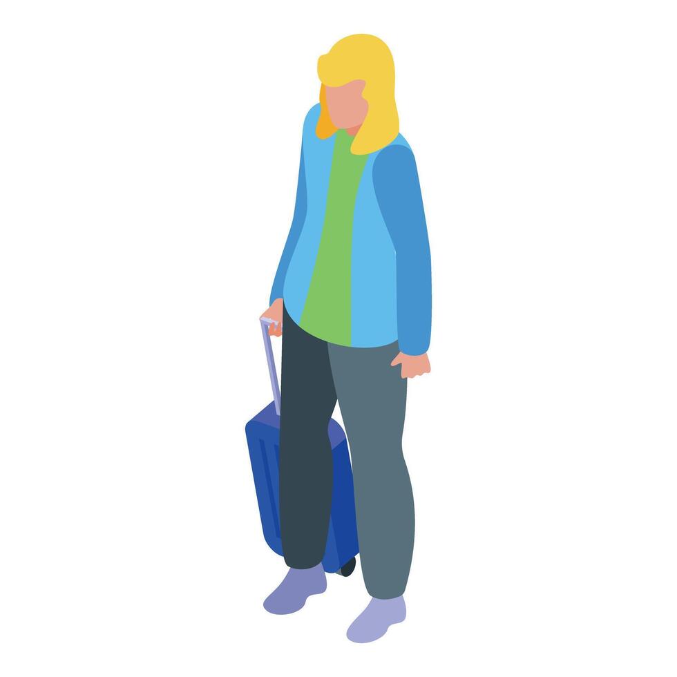 Young woman tourist walking with suitcase at airport terminal vector