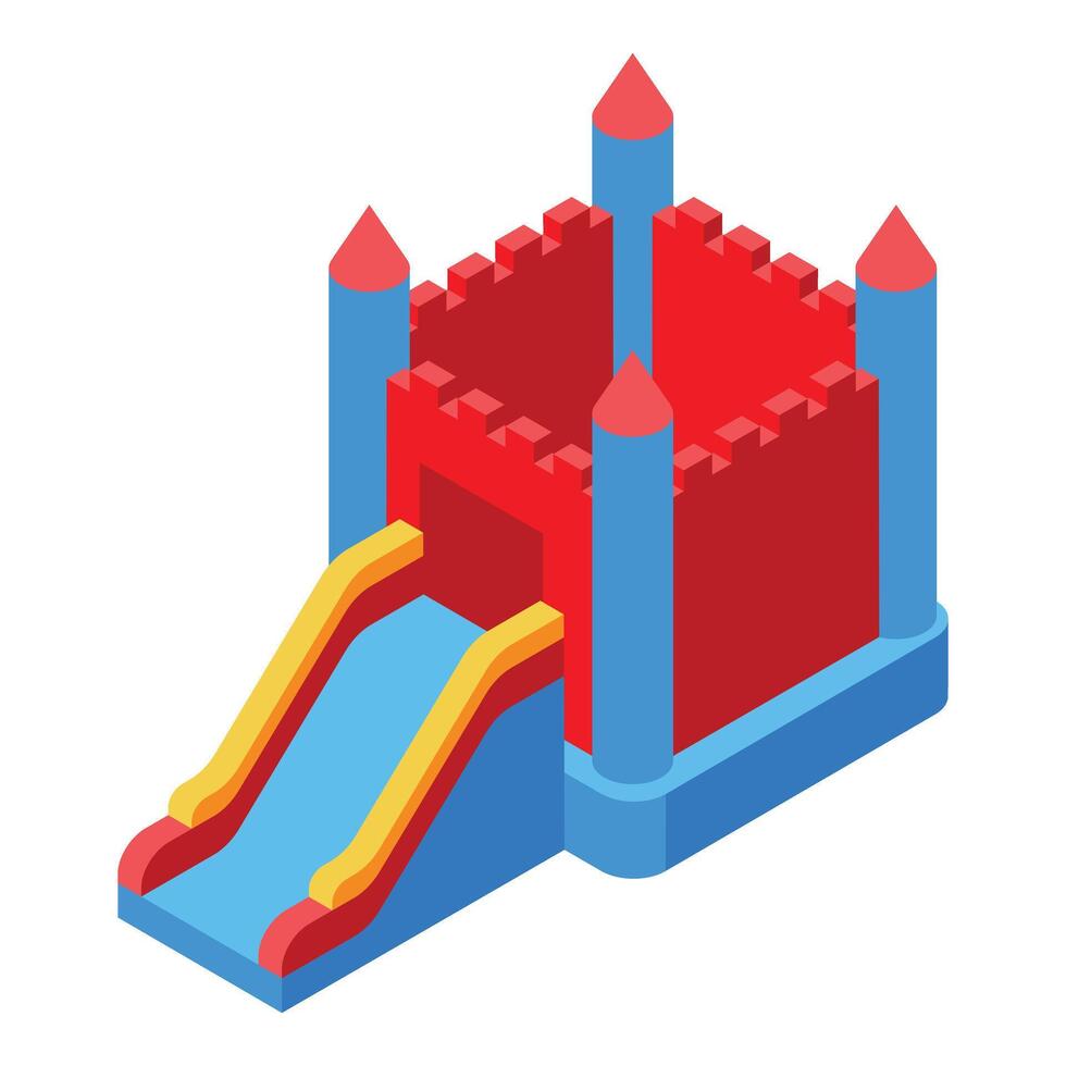 Inflatable bouncy castle with slide shaped like a medieval fortress vector
