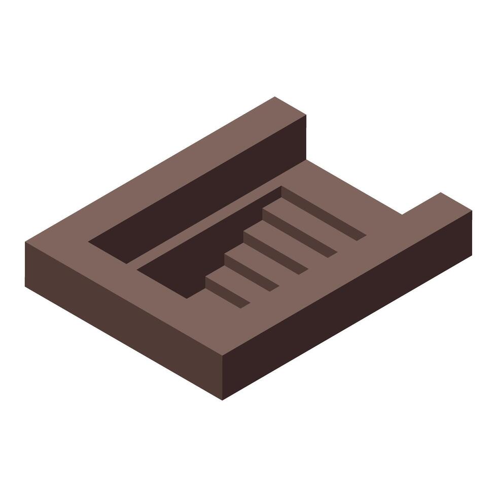 Brown concrete staircase leading down into darkness in isometric view vector