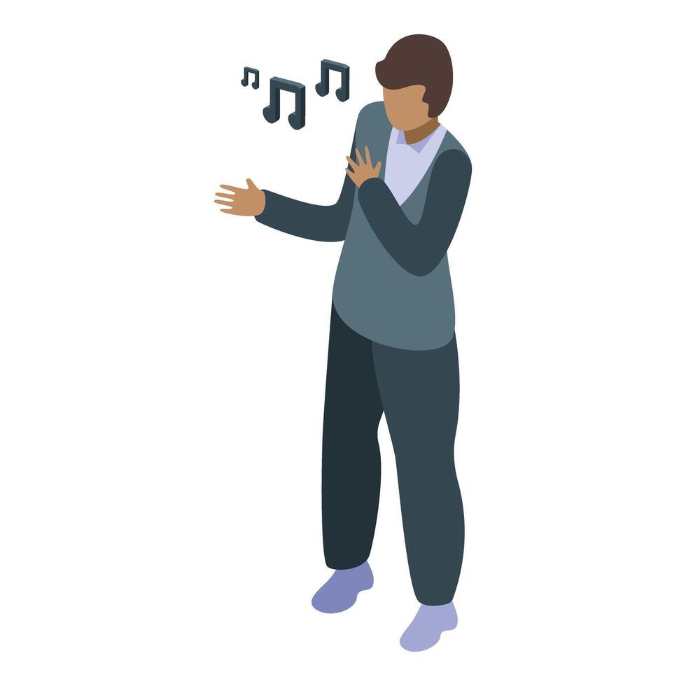 Young man singing opera with hand on chest vector