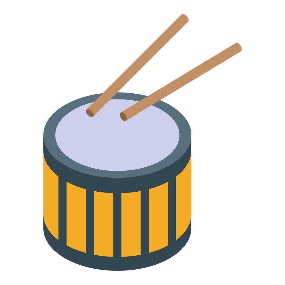 Wooden drumsticks hitting drum, musical instrument percussion icon vector