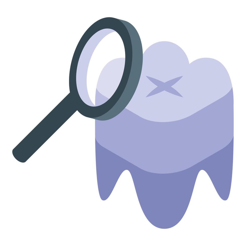 Magnifying glass inspecting damaged tooth, dental health examination vector