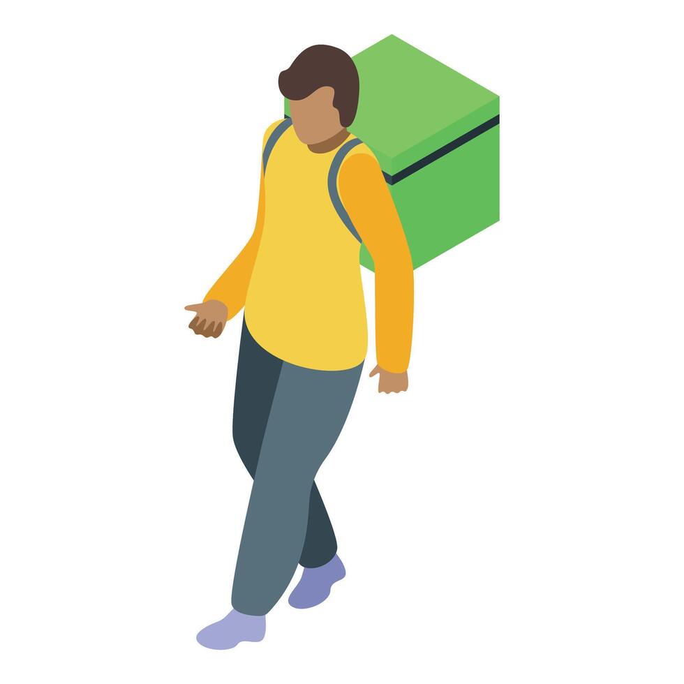 Delivery man walking with green thermo backpack delivering food order vector