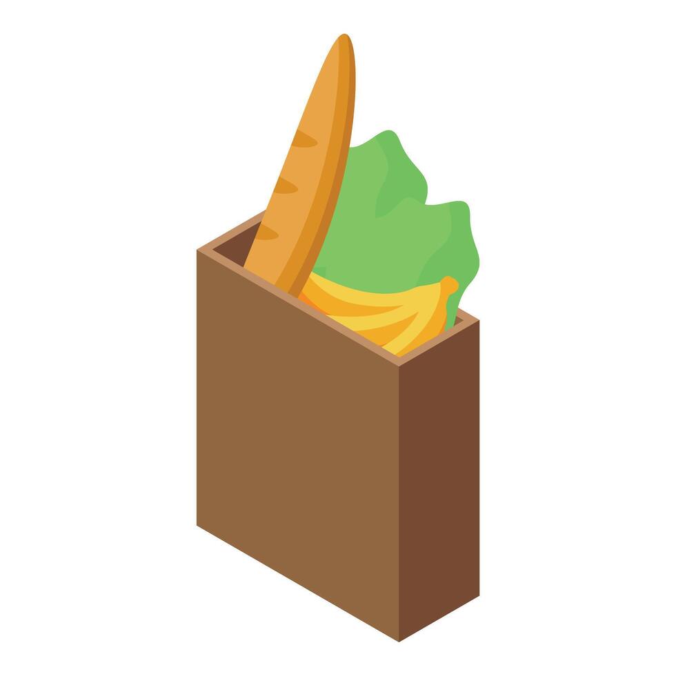 Grocery bag containing fresh produce and bread isometric icon vector